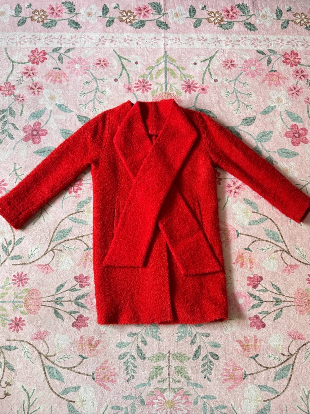 Hobbs London Red Bouclé Mohair Wool Coat + Matching Scarf US 2